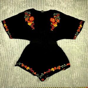 Floral Embroidered Black Romper forever 21